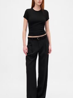 Black Waffle Knit Crop Baby Tee